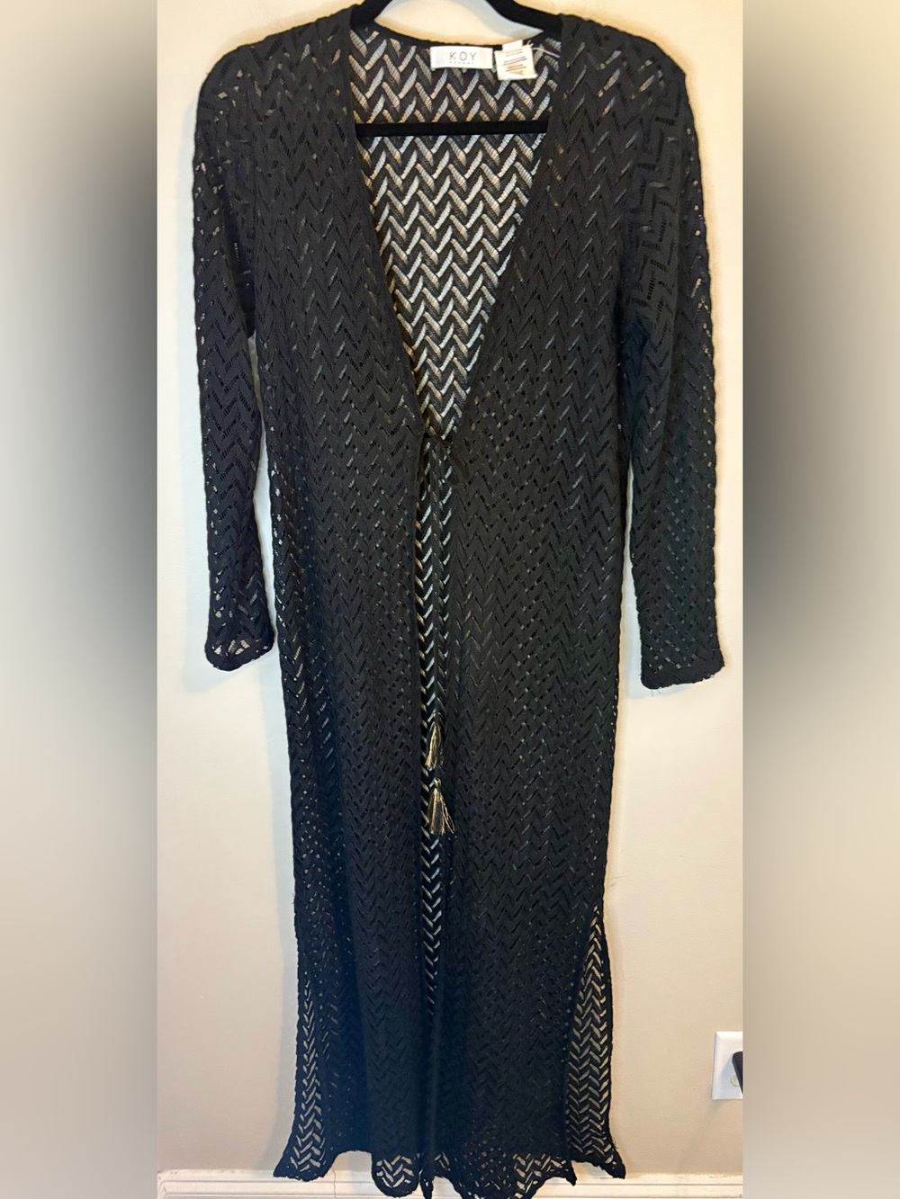 Koy Resort Black Crochet Maxi Swim Cover Up Duster Medium